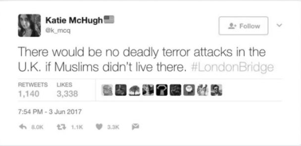 Photo: Katie anti-muslim Tweet